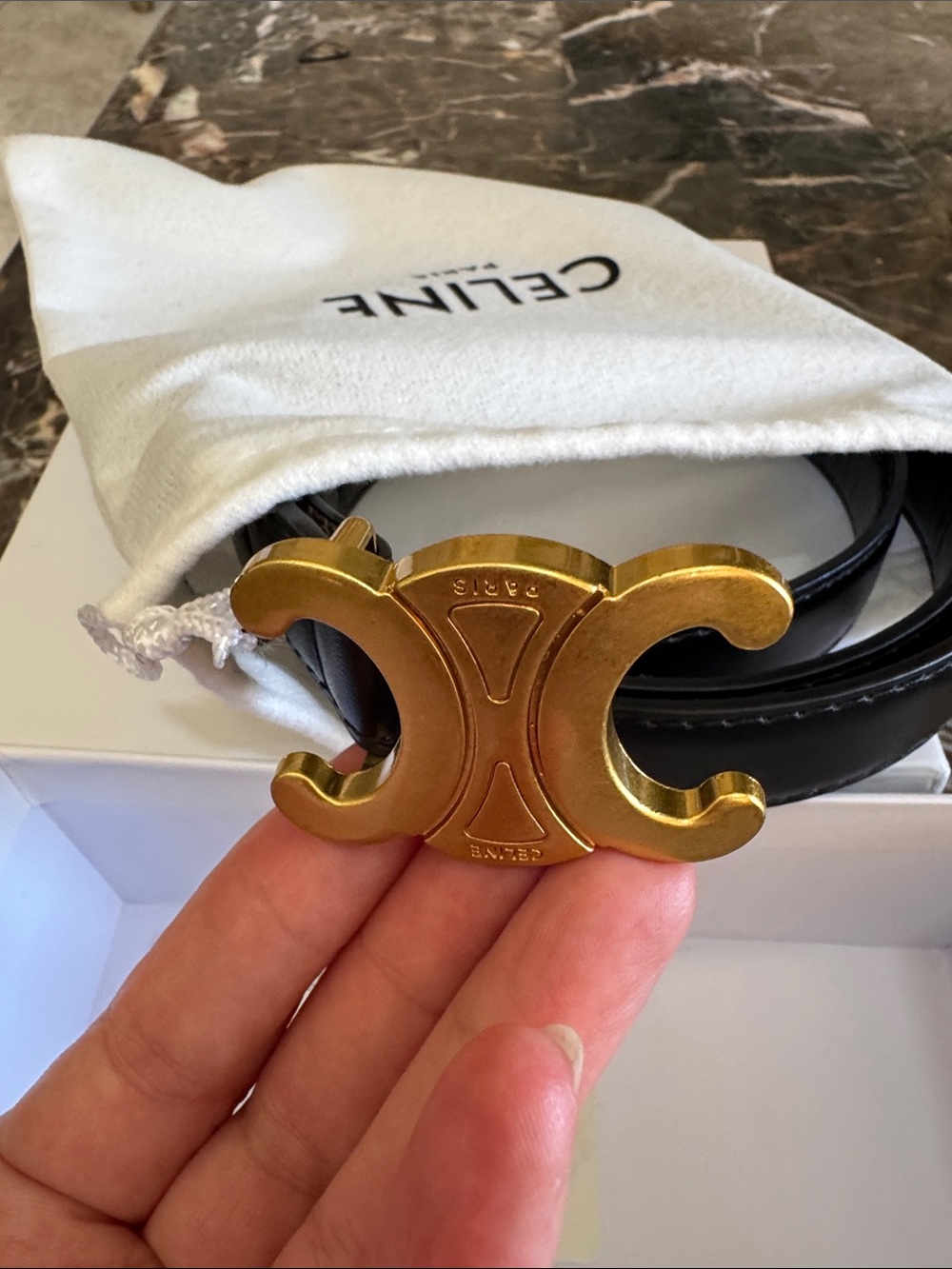 Celine Black Leather Belt with Gold Triomphe Buckle - Picture 4 of 6